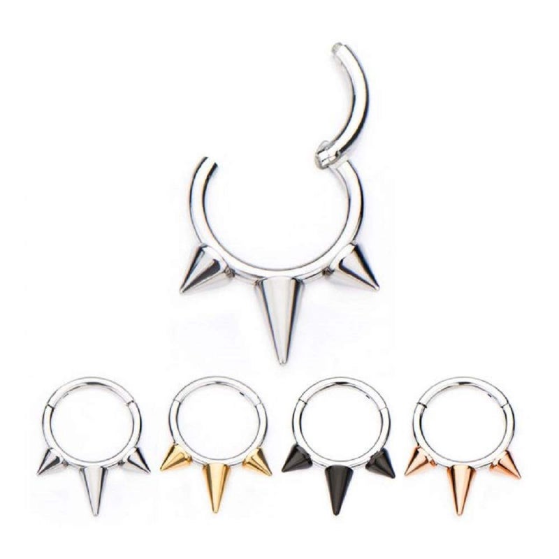 Pierced Owl 16GA Stainless Steel Triple Spiked Septum Cartilage Helix Daith Tragus Hinged Segment Ring (Silver Tone) - Image 3
